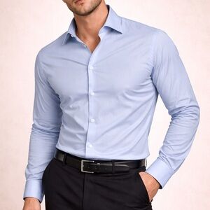 Black Brown 1826 Slim Fit Non-Iron Light Blue Dress Shirt Men’s M